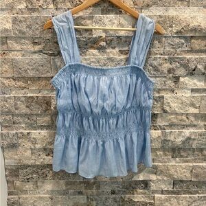 H&M Light Blue Smocked Blouse size L excellent condition